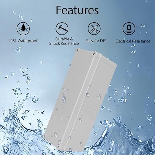 Junction Box，9.8"x 3.3"x 3.1" Outdoor Electrical Box with Mounting Plate, IP67 Dustproof Waterproof ABS Plastic Project Box, DIY Electrical Enclosure Gray (250x 85x 80 mm)