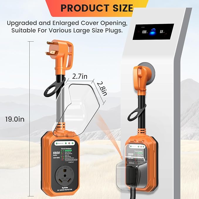 EyGde RV Surge Protector 30 Amp Waterproof, RV Circuit Analyzer with Full Electrical Protection, Power Plug Adapter Protectors for 30amp Camper Travel Trailer Accessories