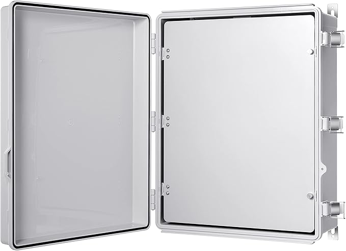 Junction Box, IP67 Waterproof Plastic Enclosure for Electrical Project, Hinged Grey Cover, Includes Mounting Plate and Wall Bracket (Grey Cover with Inner Door, 20"×16.1"×7.9")