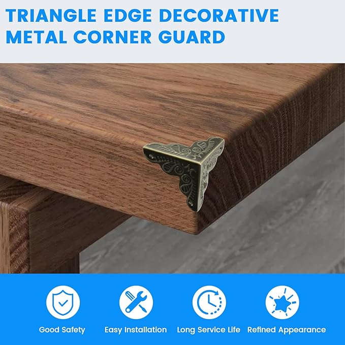 SDTC Tech 12 Pack Furniture Corner Protector 1" x 1" Antique Bronze Triangle Edge Decorative Metal Corner Guard for Storage Box Jewelry Case Cabinet Coffee Table Wooden Chest etc.