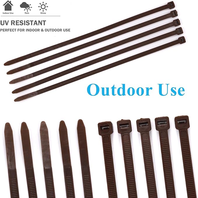 8 Inch Dark Brown Zip Ties 100 Pack, Wood Color Cable Ties UV Resistant Outdoor Use- 50lb Strength Zip Tie for Garland Gardening, PC Cable Management, Zipties Tightening Tools Sip Ties