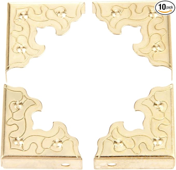 dophee 10Pcs Metal Decorative Corner Protectors, Vintage Style Edge Safety Guards Covers for Picture Frame Jewelry Box Gift Box Wooden Case Cabinet Furniture, Gold 0.98"x0.98"x0.35"
