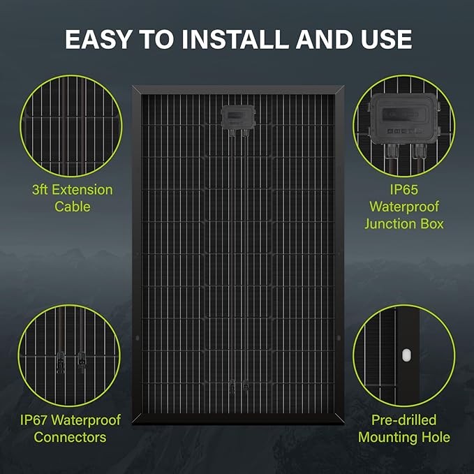 Newpowa 100 Watts Monocrystalline 100W 12V Solar Panel High Efficiency Mono Module RV Marine Boat Off Grid