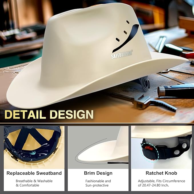 Cowboy Style Hard Hat Class C Safety Helmet Vented Full Brim Hard Hats Work Safety Helmet for Men and Women Outdoor,Industrial,Construction Head Protection- ANSI Approved