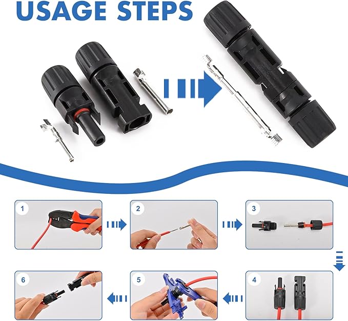 100 PCS Solar Panel Connectors, 50-Pairs+ 2 Spanners Solar Connector IP67 Waterproof 1000V 30A Photovoltaic Connector for Solar Panel System （10AWG）