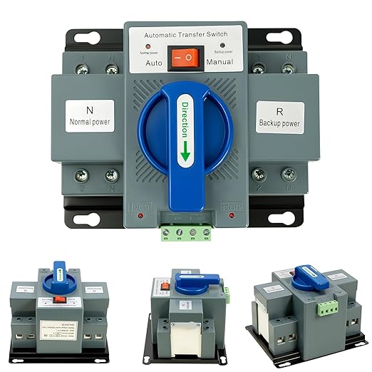 Dual Power Automatic Transfer Switch 63A 2P/4P 110V Generator Changeover Switch Tool Electronic Power Circuit Breaker Controller 50HZ/60HZ (2P/63A Blue)