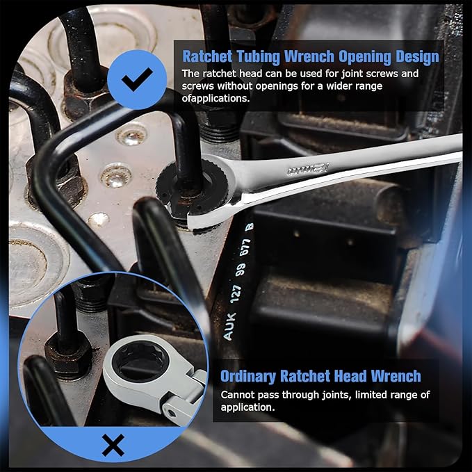 LOSCHEN Metric and SAE 20PCS Ratcheting Combination Wrench Set, Spanner Set with Open End, CR-V Steel Ratcheting Tubing Wrench Set with 72-Tooth Gear
