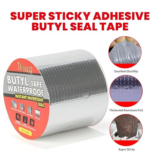TAPEBEAR Butyl Tape Waterproof Sealing Tape 8inch x 16feet, Upgraded Aluminum Foil Tape Heavy Duty for RV Repair, Awning, Window, Glass & EDPM Roof Leak Patching, Boat and Pipe Sealing, Silver