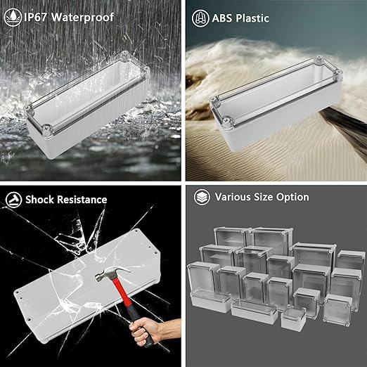 LeMotech Junction Box IP67 Waterproof Dustproof Electrical Box Project Box DIY Enclosure Gray with Transparent Clear Cover, External Size 9.8x3.1x3.3in (250x80x85mm)