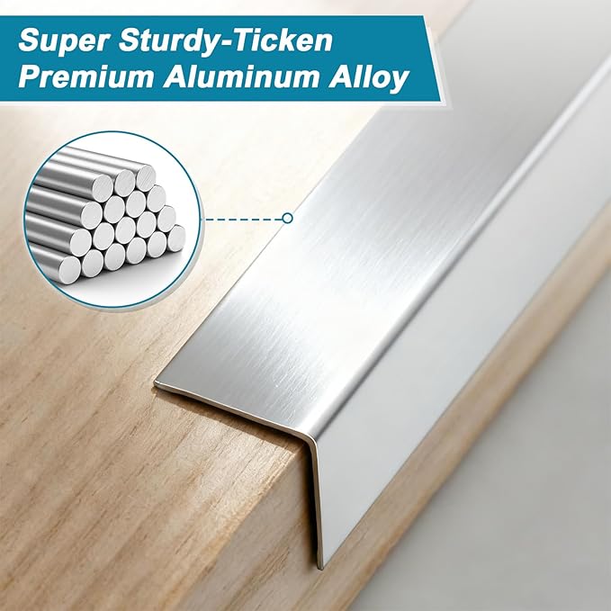 Raytano 8Pcs 45" L ×1" W Self Adhesive Metal Corner Protectors, Modern Aluminum Wall Corner Guards for Wall Door Furniture Cabinet Baseboard Frame Protection and Decoration (Size:45" x 1",Silver)
