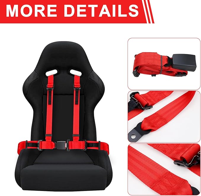 Yakitoko Universal 4 point Safety Harness Set 2 inch Fits Go Kart,UTV,ATV,Racing Red