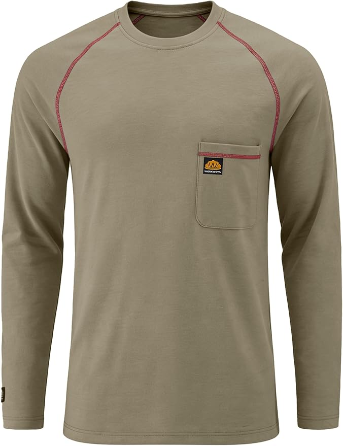 WORKWEYA FR Shirts Flame Resistant Shirt 6.5oz Men's NFPA 2112/CAT2 Long Sleeve Shirt