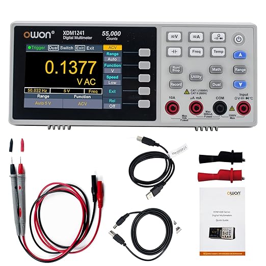 OWON XDM1241 Portable Digital Multimeter,3.5in Desktop Digital Multimeters, 55000 Counts LCD True RMS Temperature Tester Meter for Instruments and Laboratories, Factories