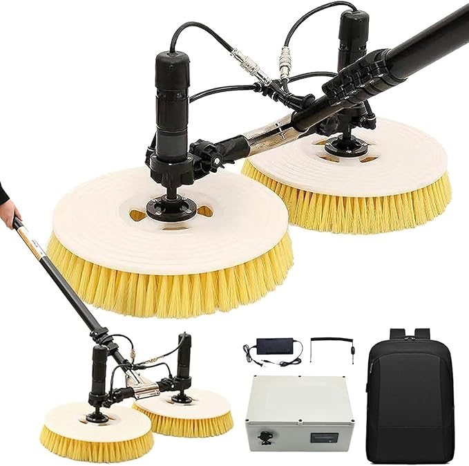 Electric Photovoltaic Panel Cleaning Machine Solar Panel Water Spray Cleaner Brush Handheld Power Photovoltiax Cleaning Rotating Brush Telescopic Pole 11.48-24.61ft Length,5.5m-BothTwo