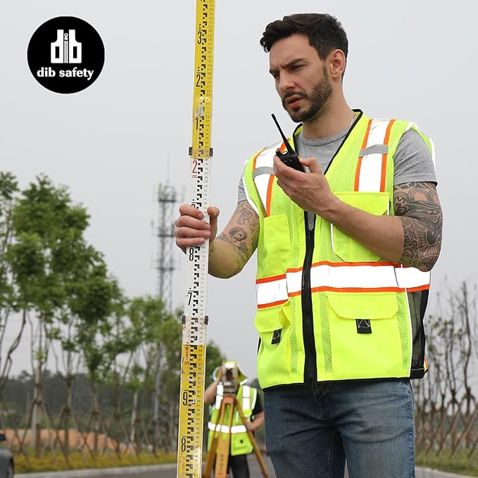 Dib Safety Reflective Vest Yellow Mesh, High Visibility Vest with Pockets and Zipper, ANSI Class 2 Heavy Duty, Made with 3M Reflective Tape, 4XL