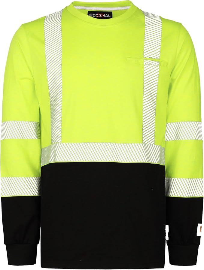 BOCOMAL FR Hi-Vis Shirts 6oz Lightweight High Visibility Reflective Flame Resistant/Fire Retardant Shirt Men's Safety Shirts