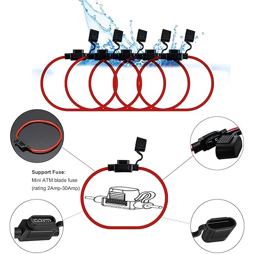 MuHize Inline Fuse Holder, 5 Pack 16 AWG Mini Fuse Holders with 5A ATM Mini Blade Fuses, Waterproof Blade Fuses Holder for Automotive Marine