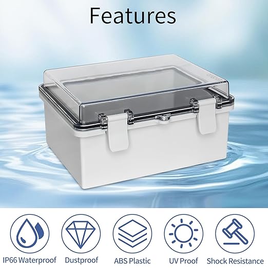 Waterproof Outdoor Junction Box IP66 ABS Plastic Weatherproof Box Impact-Resistant Weatherproof Electrical Enclosure for Ggarden, Garage, Solar, and Marine Applications Clear(8.6"x6.6"x4.3")
