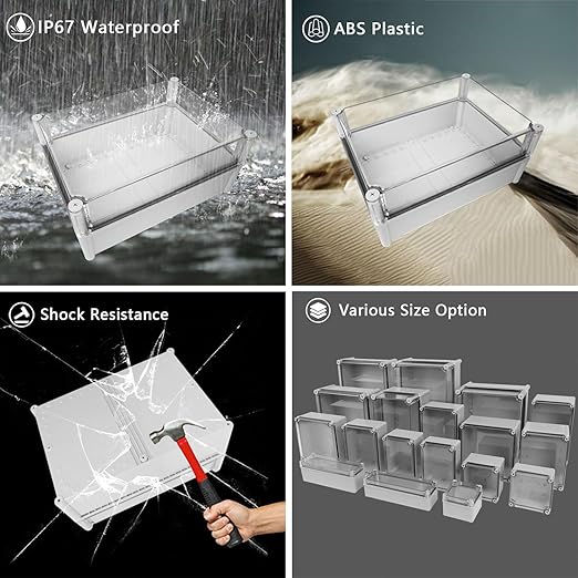 LeMotech Junction Box IP67 Waterproof Dustproof Electrical Box Project Box DIY Enclosure Gray with Transparent Clear Cover, External Size 15x11x7.1in (380x280x180mm)