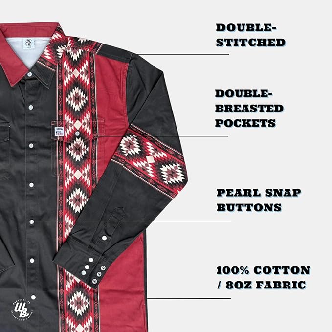 WoahBros FR Shirts for Men, 8oz Midweight Flame Resistant Welding Shirt, 100% Cotton, Pearl Snap Buttons - CAT2/NFPA2112