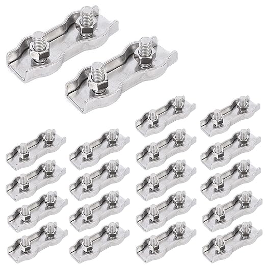 20pcs M2 Stainless Steel Duplex Wire Rope Clip Cable Clamp, Double Bolt Wire Cable Clamps, 2-Post Wire Rope Clip for 1/16 Inch Diameter Wire Cable