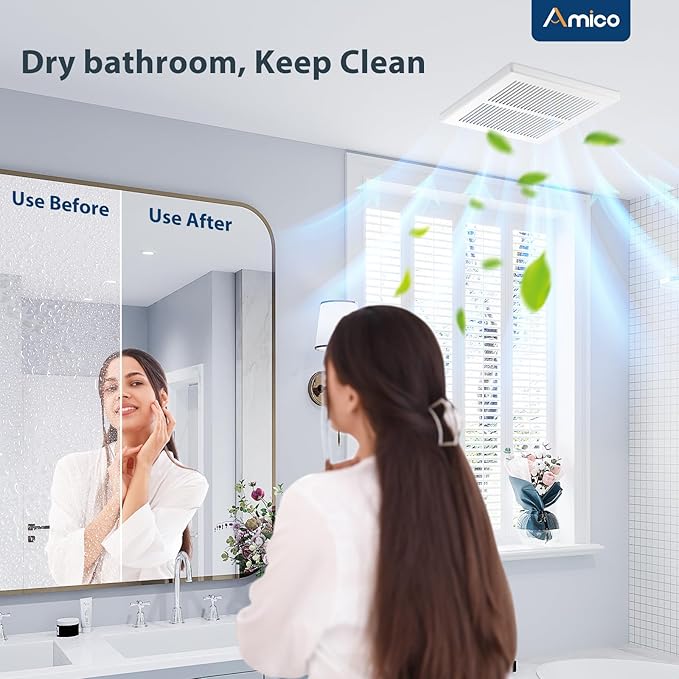 Amico Bathroom Exhaust Fan, 1.5 Sones, 110 CFM, Low Noise, Ceiling Mounted Retrofit Ventilation Fans, 4 Inch Duct, No Attic Access Needed- UL Certified