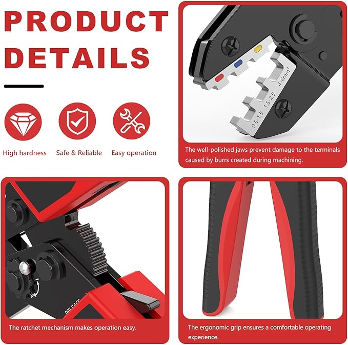 Newdeli Wire Crimping Tool for Heat Shrink Wire Connectors - AWG 22-10 Ratchet Wire Crimper Tool for Electrical Insulated Nylon Wire Terminals Heatshrink Butt Connectors Ratcheting Crimping Plier