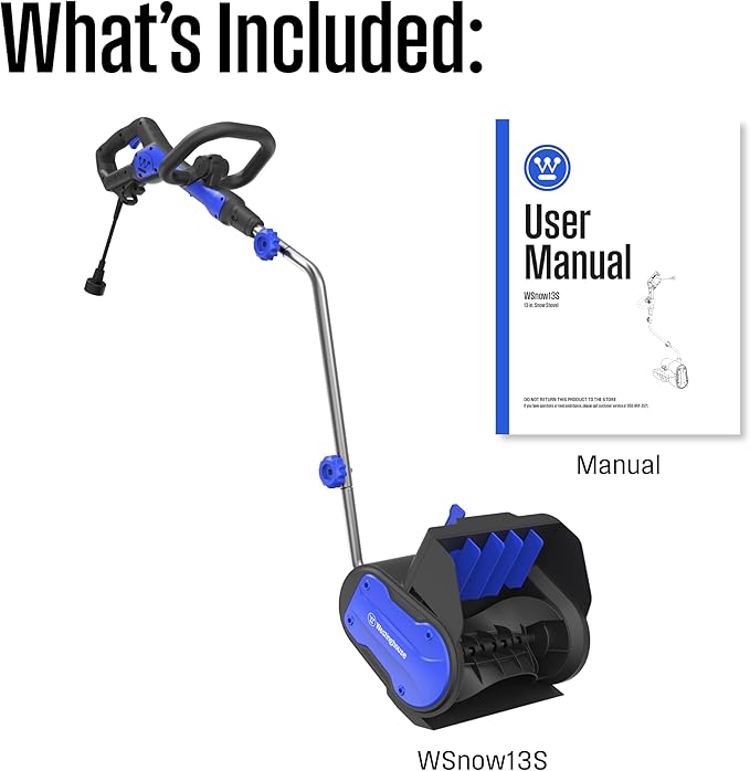 Westinghouse WSnow11S AC Corded Electric Snow Shovel, 11-inches Wide with 20 ft. Throwing Distance, Plows 300 lbs/min for Driveway/Steps/Sidewalk/Porch