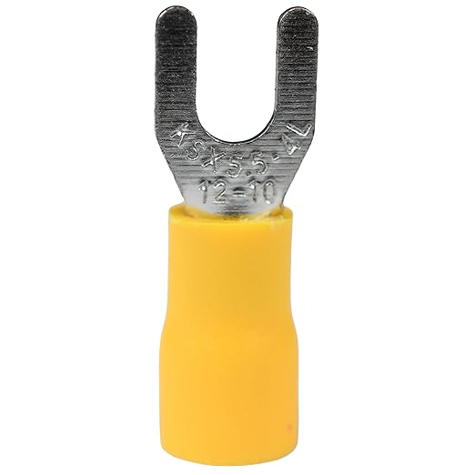 PAPUGA 25PCS 12-10 AWG (4-6 mm2) #8 / M4 Wide Version Insulated Fork Spade Crimp Connector, 600V 48A, CE RoHS Battery Cable Lug Heavy Duty Crimp Connector, Automotive Wiring