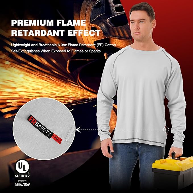 SKSAFETY FR Shirts for Men Long Sleeve, Welding Shirt 6oz Lightweight High Vis Fire Resistant Flame Retardant Shirt CAT2
