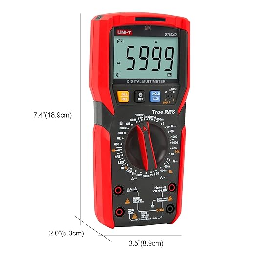 UNI-T Digital Multi Meter UT89XD 6000 Counts True RMS Sine Wave Measurement LED Test Auto Range AC DC Voltage Current Resistance Capacitance Frequency Duty Cycle Diode Continuity hFE Dual Range NCV
