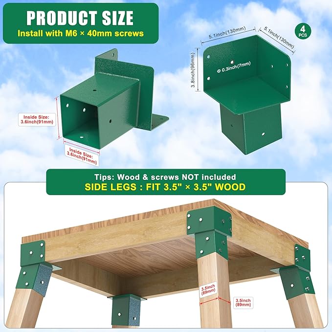 Dolibest Heavy Duty Deer Stand Brackets, 4x4 Compound Angle Bracket, Powder Coated Elevated Bracket for Outdoor Platforms, Deer Hunting, Shooting Shack, Observation Decks& Tree Houses (4Pack)