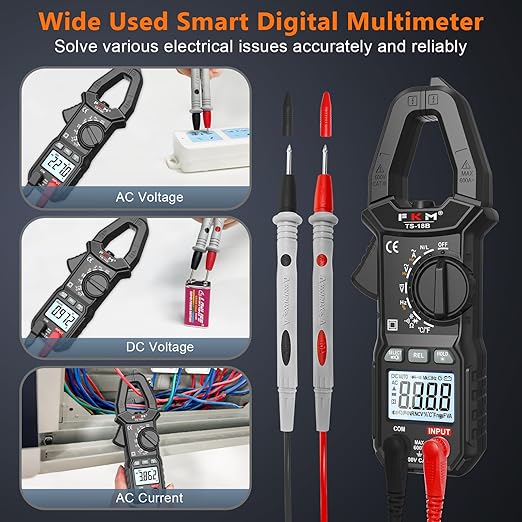 FKM Clamp Meter,TRMS 6000 Counts Digital Clamp Multimeter Voltage Tester,Auto-ranging 600 Amp Volt Meter,for AC/DC Voltage,AC Current,NCV,Capacitance,Resistance,Continuity,Hz/Duty Cycle,Diode,TempTest