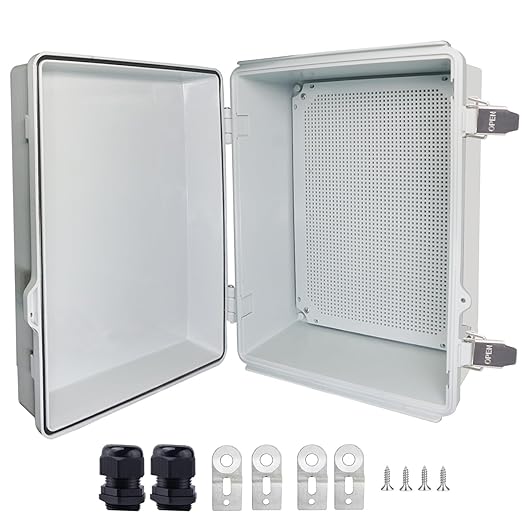 Outdoor Waterproof Box,IP67 ABS Junction Box Electrical Enclosure with Stainless Steel Latch, Hinged Cover Electric Box with Wall Brackets 15.7" Dx11.8 Wx7.1H