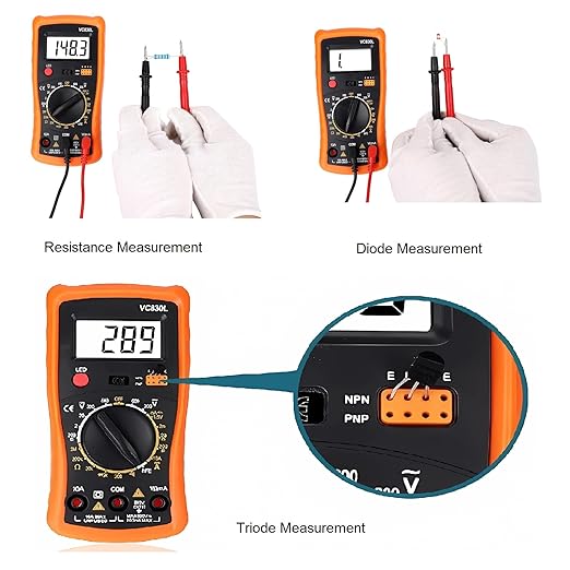 Digital Multimeter with Premium Probes, Measures AC/DC Voltage, Current, Resistance, Diode, Triode, Suitable for Household use, and Industrial use - F (Orange)