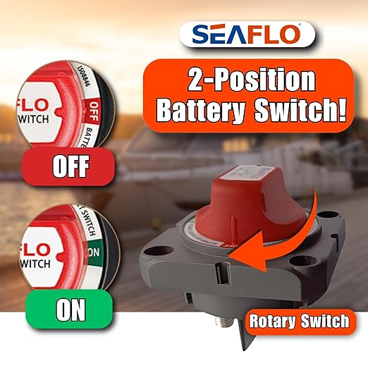 SEAFLO 300A Battery Disconnect Switch –12V/24V/48V Heavy-Duty Isolator Switch, Single Circuit ON/Off, IP66 Waterproof, Auto, Marine, Boat, RV, Car, ATV, CE & RoHS Certified (On/Off w/No-Cover|1-Pack)