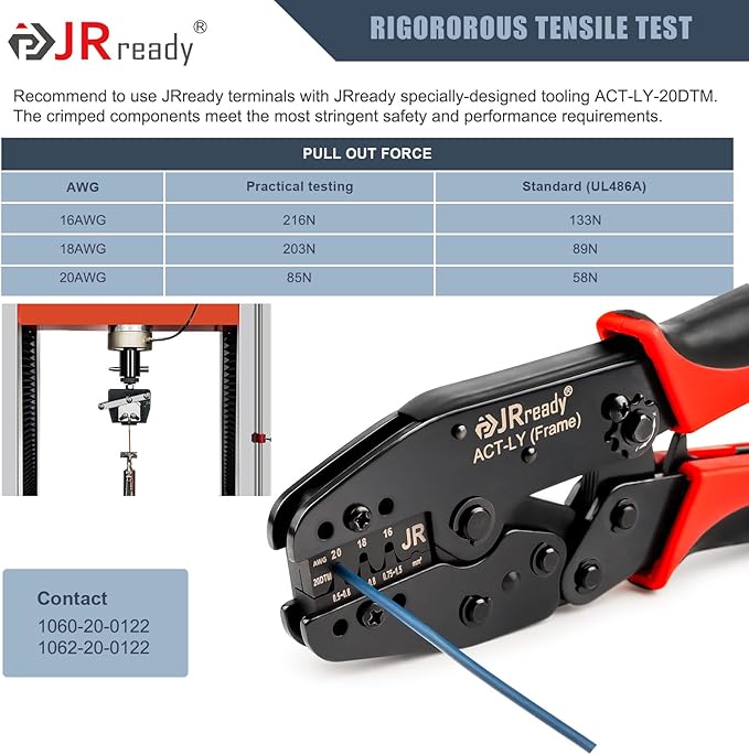 JRready Deutsch Crimping Tool Open Barrel Size 20 - ACT-LY-20DTM Crimper 16-20AWG for deutsch Connector Kit Stamped Formed Contacts ECU Sensor EFI Wiring, Automotive, Marine