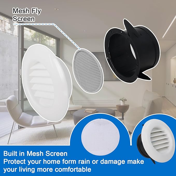Wadoy 4 Inch Soffit Exhaust Vent Kit for Bathroom Exhaust Fan, Round Vent Cover Air Vents with Built-in a Fly Screen for Bathroom Office Home Eve Dryer Vents