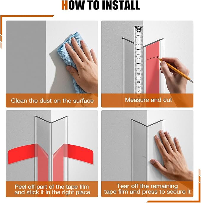 4 Pack Wall Corner Protector, Self Adhesive Corner Protectors for Walls, Easy to Install Edge Guard Strip for Furniture Cabinet Shelf Drywall Baseboard Desk, 17.7in x 1.18in, Clear