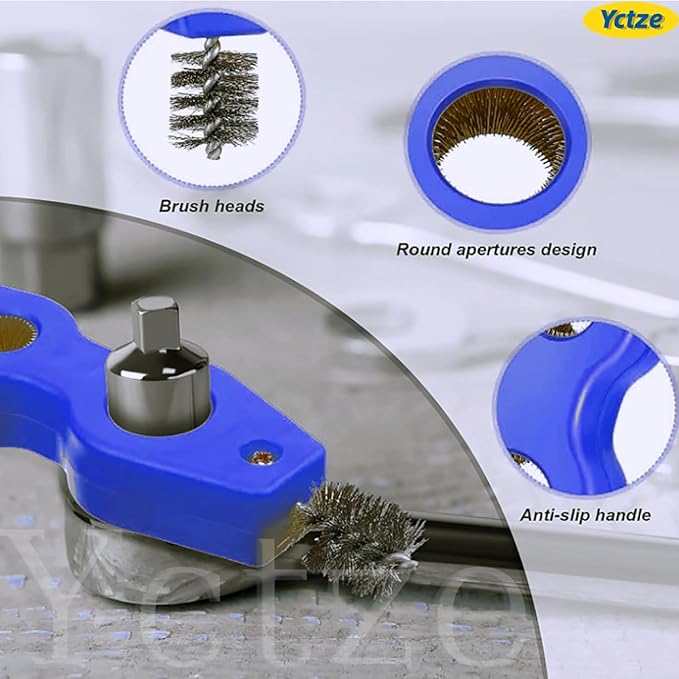 Yctze 4 in 1 Steel Battery Terminal Cleaning Brush, Battery Cleaner Tool, Perfect for Battery Terminals & Pipes, Suitable for Auto Battery Post Cleaner