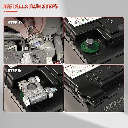 Military Spec Battery Terminal Top Post Kit Positive Negative for Car Auto Truck Rv Boat with Cover Washers Cleaner Brush Protector Fiber