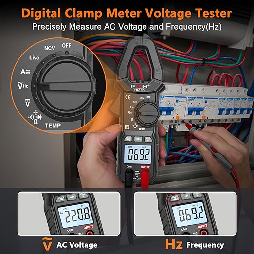 FKM AC/DC 600 Amp Clamp Meter Multimeter Tester TRMS 6000 Counts Auto-ranging Smart Digital Voltage Tester,for AC/DC Current/Voltage,NCV Detection,Capacitance,Resistance,Ohm,Continuity,Diode,Hz,Temp