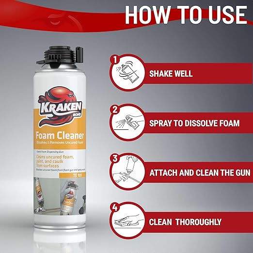Kraken Bond Spray Foam Gun Cleaner - (2x12.3oz) Polyurethane Insulation Cleaner Spray, Dissolves Uncured Expanding Cleaner Spray for Extended Tool Durability - 2 Pack