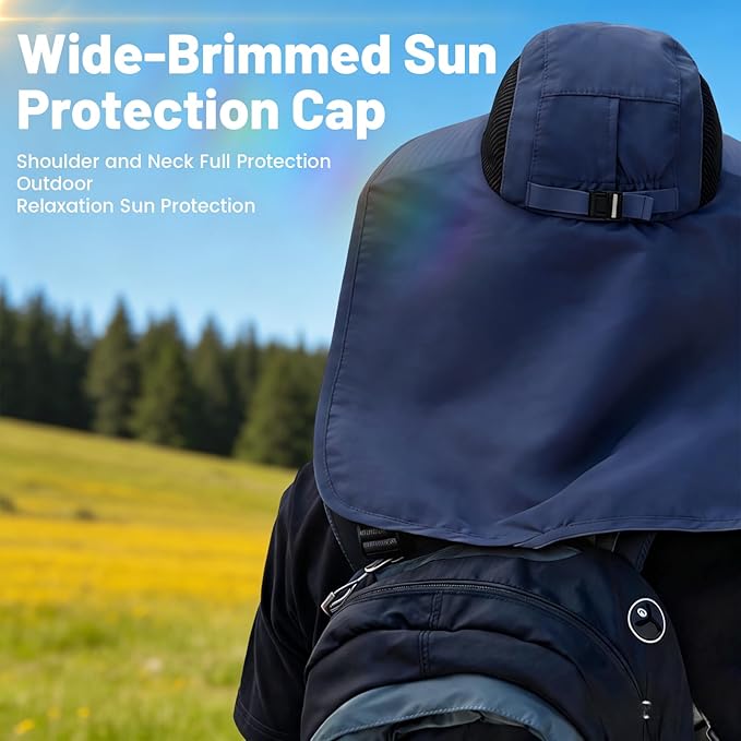 Solar Fan Hat Wide Brim Hat with Fan Sunscreene Neck Flap 3-Speed Outdoor Sun Hat for Fishing,Hiking,USB Solar Charging