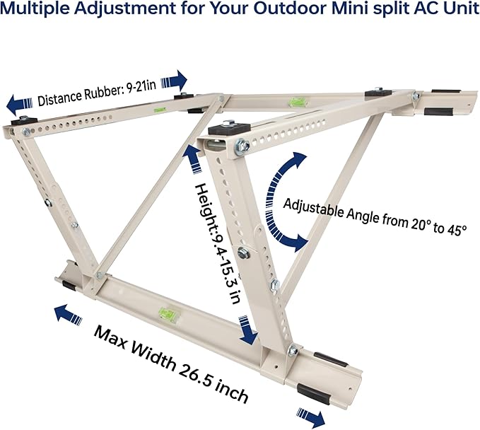 WeCooper Rooftop Mini Split Mounting Bracket 9000to24000BTU,Heavy Duty Adjustable Roof Bracket More Stability&Level for Ductless Minisplit AC Condenser Unit&Heat Pump,Support to 335LB Off White