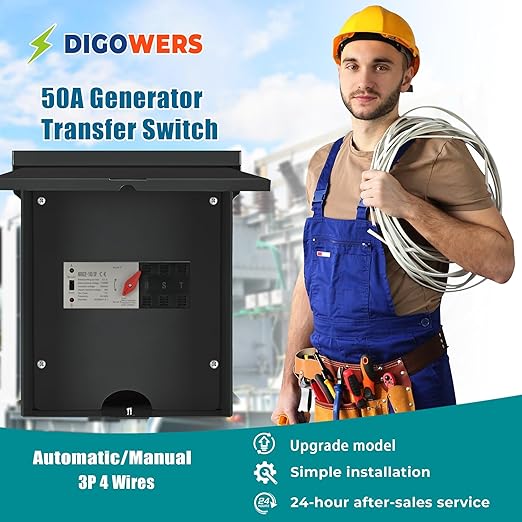 Automatic Transfer Switch, 50 Amp 3 Pole Auto Transfer Switch for Home Generator, 120/240-Volt 12,000W Stronger Stability, for Outdoor and Indoor with Ground, General 60HZ (50A-3P-10"x8"x4")