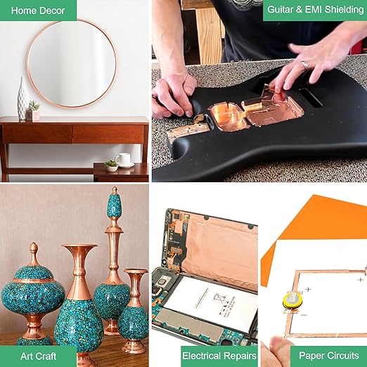 LOVIMAG Copper Tape, Copper Foil Tape 4 Sizes (0.2/0.24/0.3/0.4Inch) x72.6FT, Copper Foil Tape Conductive Adhesive for Stained Glass, Guitar and EMI Shielding, Crafts, Electrical Repairs, Grounding