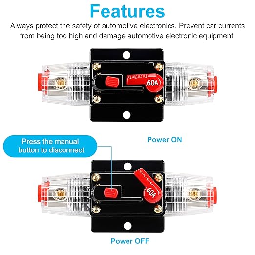 60 Amp 12V-24V DC Fuse Holder,Audio Circuit Breaker,Auto Car Stereo Inline Fuse Holders, Manual Reset,for Car Audio Marine Boat Stereo with Wire Lugs and Heat Shrink Tube