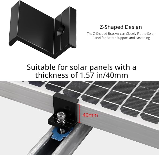 Anbte 10pcs Solar Panel End Clamp for Standard Unistrut, Aluminum 1.57" Solar Panel Brackets with Nuts Bolts, Solar Panel Mounting Kit for Metal Roof, Tin Roof, Flat Roof, Sheet Roof, RV, Black