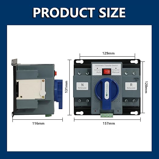 AC230V 63A 2P Dual Power Automatic Transfer Switch,50Hz/60HzGenerator Changeover Switch, Automatic/Manual Switching Modes Ez Generator Switch with Safety Protection
